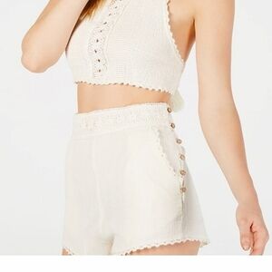 FREE PEOPLE Feelin' Cheeky 100% Textured Cotton Boho Shorts In Ivory. Size XS
